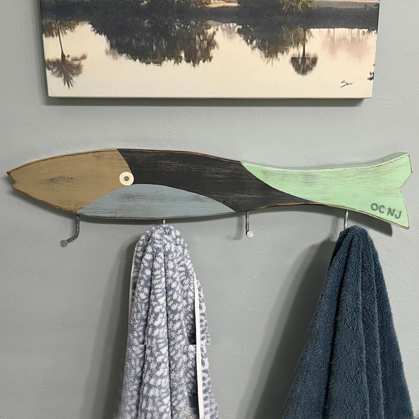 OC NJ Large Blue Wave Towel Holder