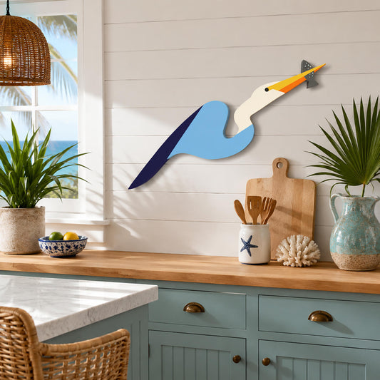 Curved Flying Egret with Fish