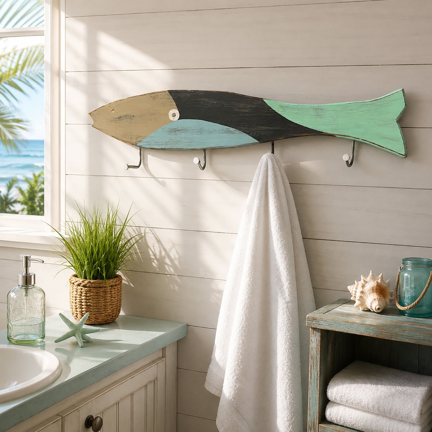 Large Blue Wave Towel Holder